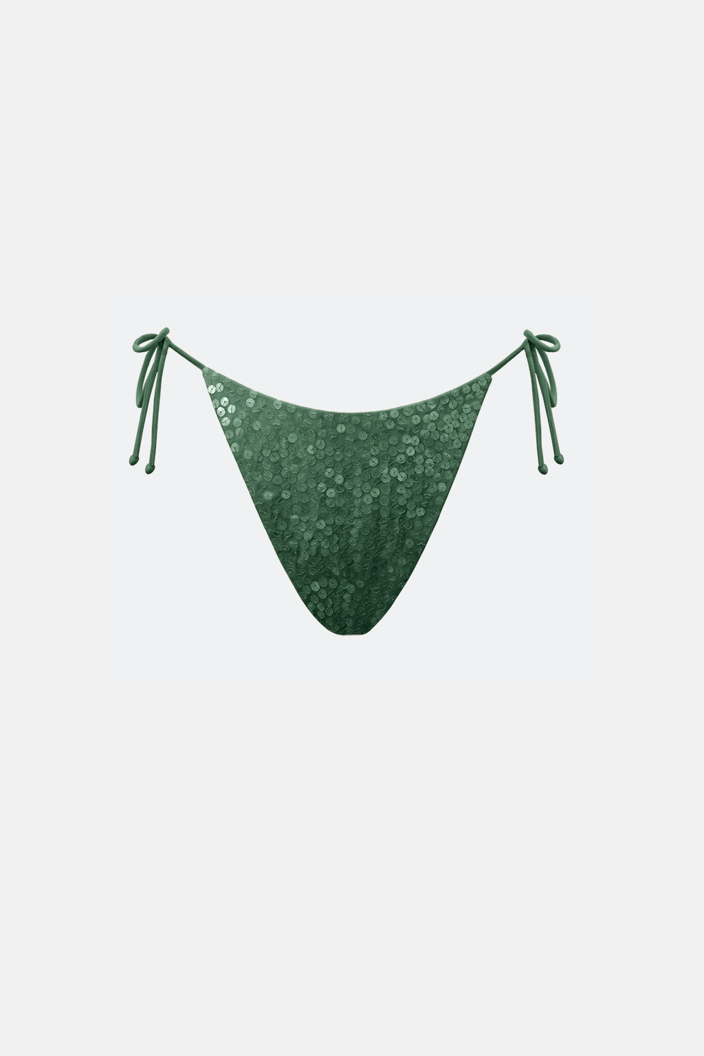 AGAVE GREEN STRING BIKINI BOTTOM WITH HAND EMBROIDERED CLEAR 100% RECYCLED SEQUINS SUSTAINABLE BATHING SUIT BOTTOM LUXURY DESIGNER SWIMWEAR