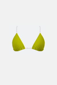 THE ILLUSION LIMON GREEN BIKINI TOP WITH CLEAR GLASS BEADS SUSTAINABLE SWIMWEAR LUXURY BATHING SUIT TOP